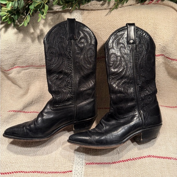 Code West Shoes - Vintage Code West Black Leather Cowboy Cowgirl Boots Sz 7.5 Western Made in USA